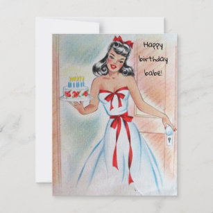 Vintage Girl With Birthday Cake Holiday Card