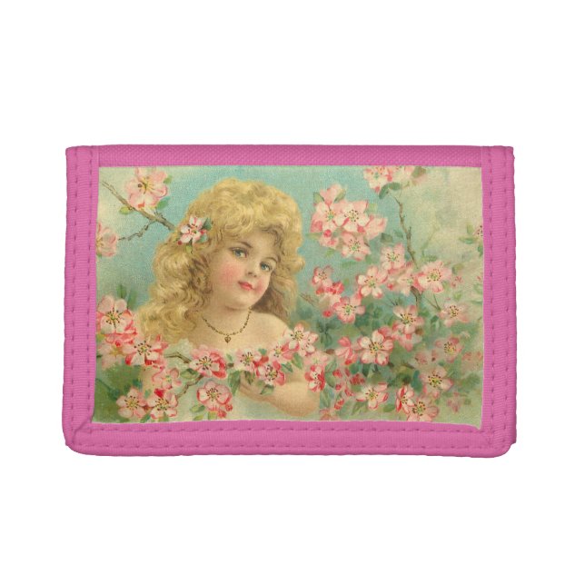 Vintage Girl With Blossoms Wallet (Front)