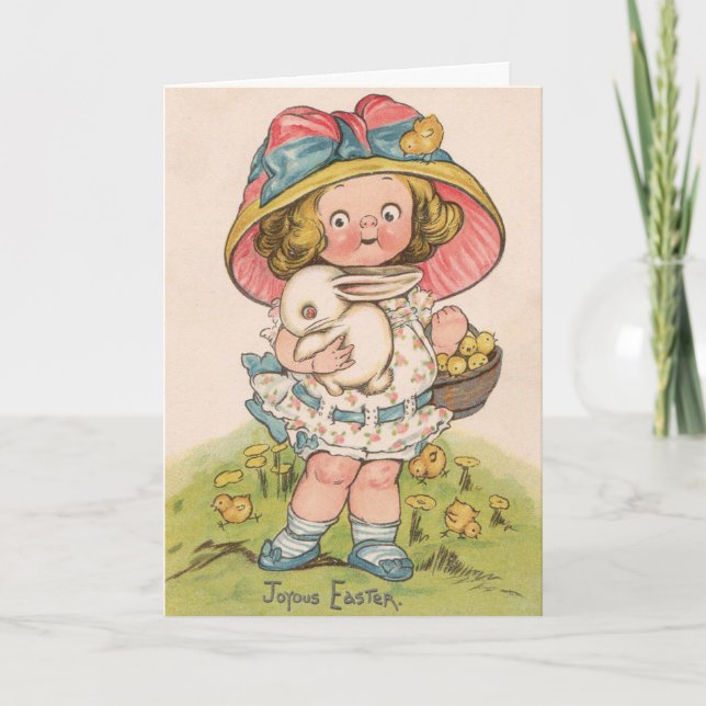 Vintage Girl With Bunny Easter Greeting Card (Front)