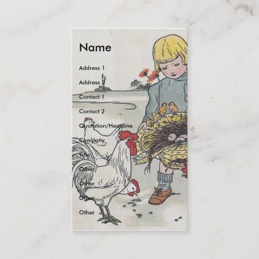 Customizable Vintage Girl with Chickens Business Card Templates