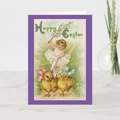 Vintage Girl With Chicks Easter Card