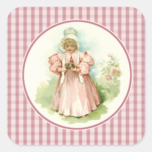 Vintage Girl with Chicks Easter Square Sticker