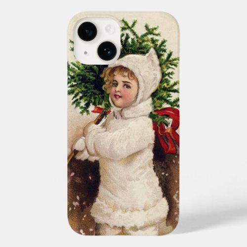 Vintage Girl with Christmas Tree Ellen Clapsaddle Case_Mate iPhone 14 Case