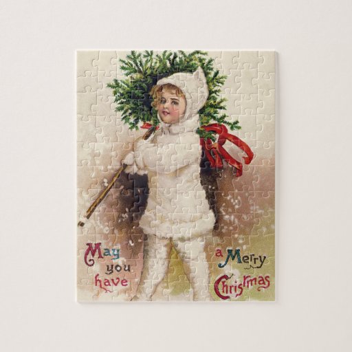 Vintage Girl with Christmas Tree, Ellen Clapsaddle Jigsaw Puzzle