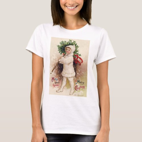 Vintage Girl with Christmas Tree Ellen Clapsaddle T_Shirt