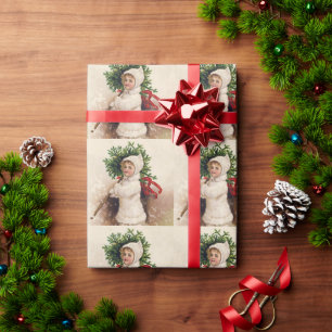 Vintage Girl with Christmas Tree, Ellen Clapsaddle Wrapping Paper