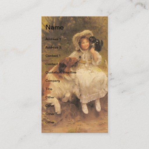 Customizable Vintage Girl With Collie and Kitten Business Cards