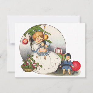 Vintage Girl with Doll Christmas Party Invitation
