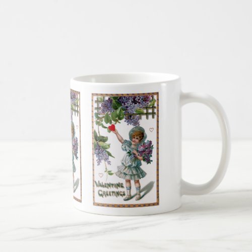Vintage Girl with Flowers and Valentine Greeting Coffee Mug
