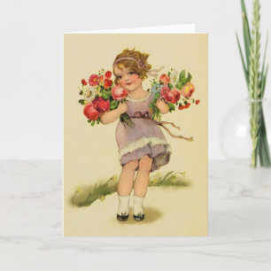 Vintage Girl With Flowers Note Card