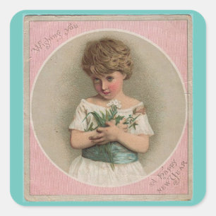 Vintage Girl With Flowers Sticker