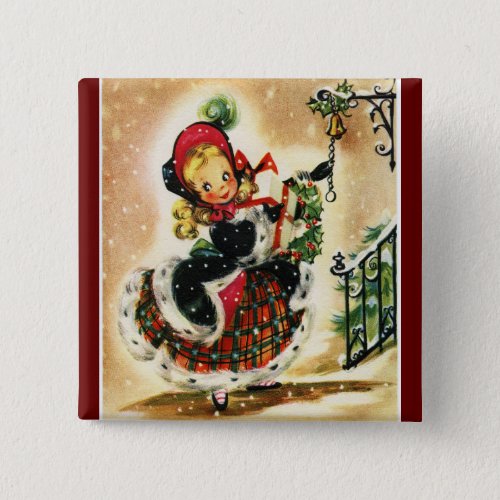 Vintage Girl With Gifts Button