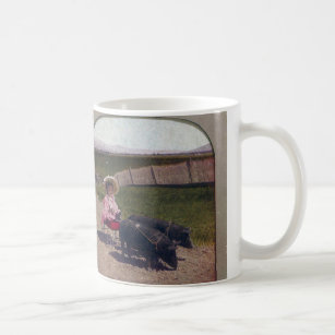 Vintage Girl With Her Pet Pigs Coffee Mug