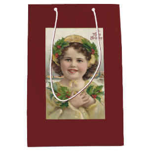 Vintage Girl With Holly Medium Gift Bag