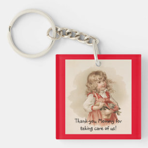 Vintage Girl With Kitten Keychain