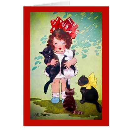 Vintage Girl with Kittens Art Card