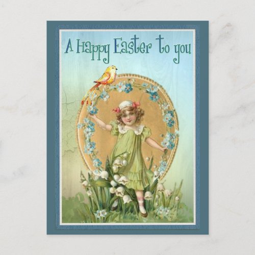 Vintage Girl With Lily of the Valley Easter Postcard