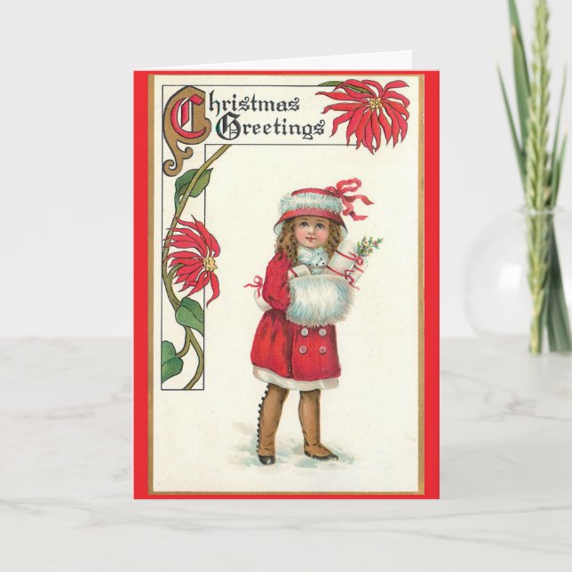 Vintage Girl With Muff Holiday Card (Front)
