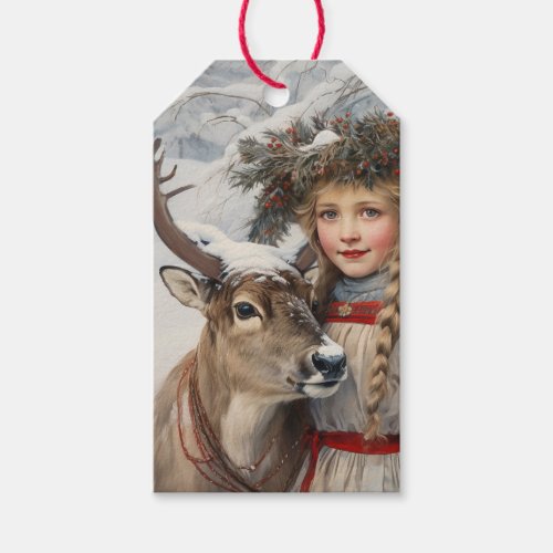 Vintage Girl with Reindeer Gift Tags