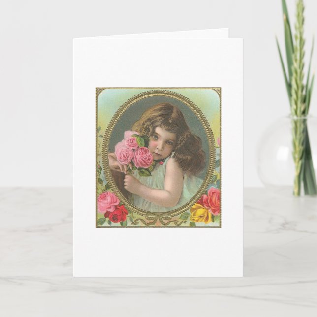 Vintage- girl with roses card (Front)