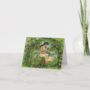 Vintage Girl with Shamrocks Card