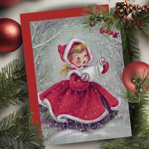 Vintage Girl With Snow Birds Custom Christmas Card