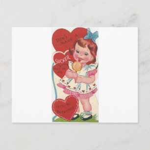 Vintage Girl With Sucker Valentine Holiday Postcard