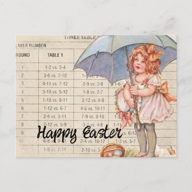 Vintage Girl With Umbrella Easter Postcard (Front)