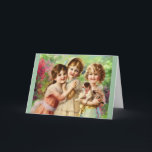 Vintage Girls Best Friends Birthday Card<br><div class="desc">A cute and charming vintage portrait Victorian era painting of three best friend girls and a puppy,  by Emile Vernon,  c. 1900.</div>