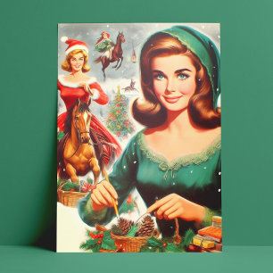 Vintage Girls Christmas  Postcard