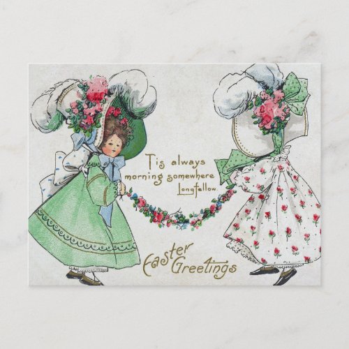 Vintage Girls Dress Hats Antique Easter Holiday Postcard