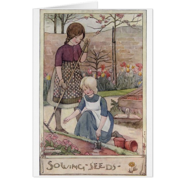 Vintage - Girls Gardening & Sowing Seeds, (Front)