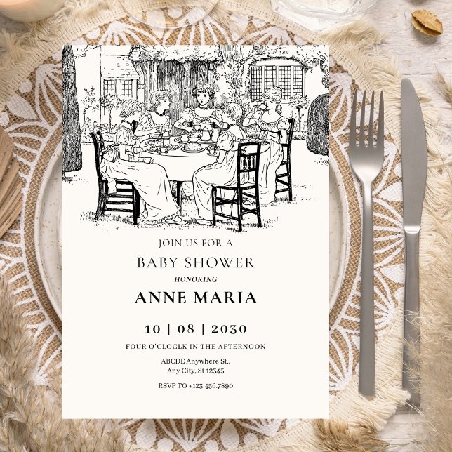 Vintage girls having tea baby shower invitation (Creator Uploaded)