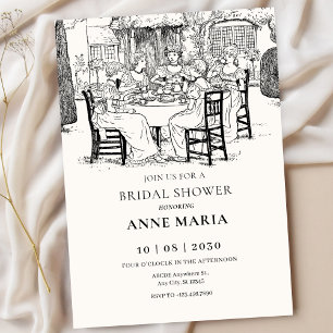 Vintage girls having tea bridal shower invitation
