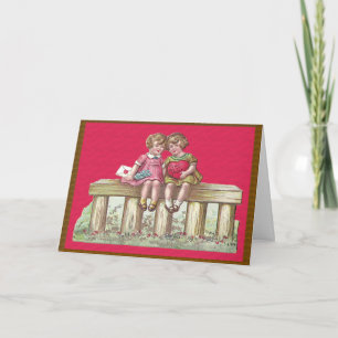 Vintage Girls Heart Letter Valentine's Day Holiday Card
