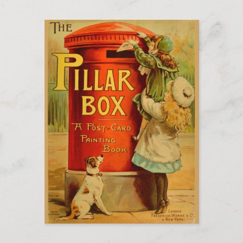 Vintage Girls Red Pillar Box Mail Postcard
