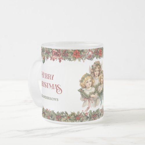 Vintage girls retro Christmas Victorian Angels  Frosted Glass Coffee Mug