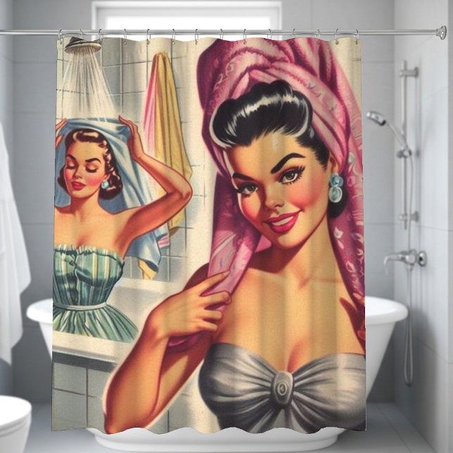 Vintage Girls Shower Illustration Curtain (Creator Uploaded)