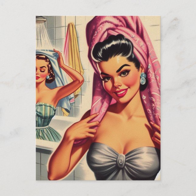 Vintage Girls Shower Illustration Postcard (Front)