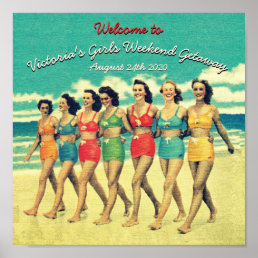 Vintage Girls walking down the beach Poster