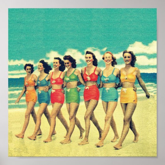 Vintage S Walking Down The Beach Poster Zazzle Vintage S Walking Down The Beach Poster