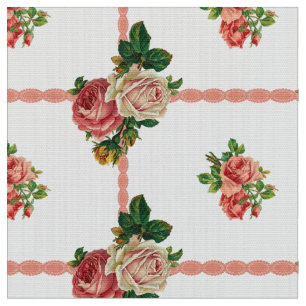 Vintage Girly Blush Roses and Ribbons Fabric