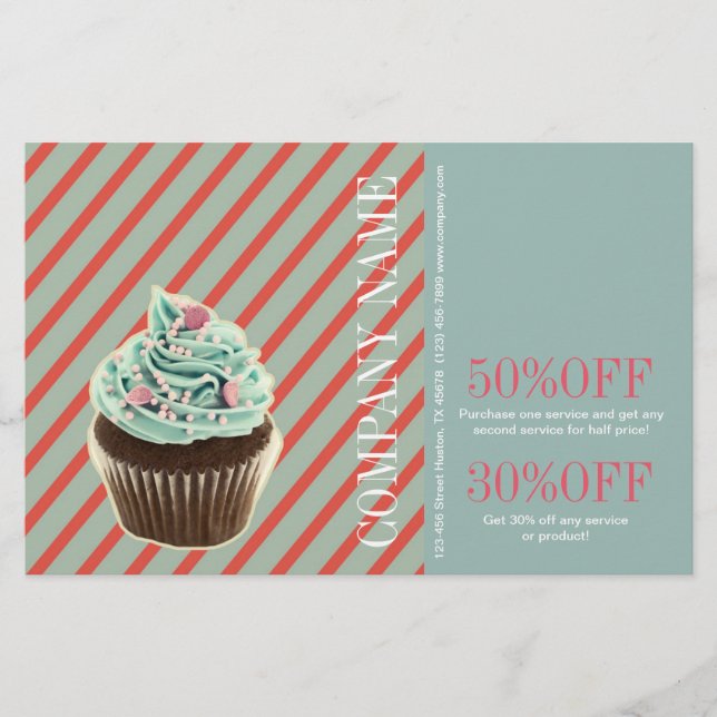 vintage girly cake catering bakery cupcake flyer (Front)