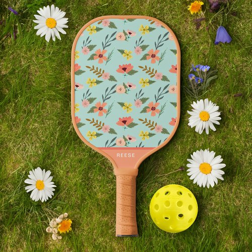 Vintage Girly Colourful Wildflower Personalized Pickleball Paddle