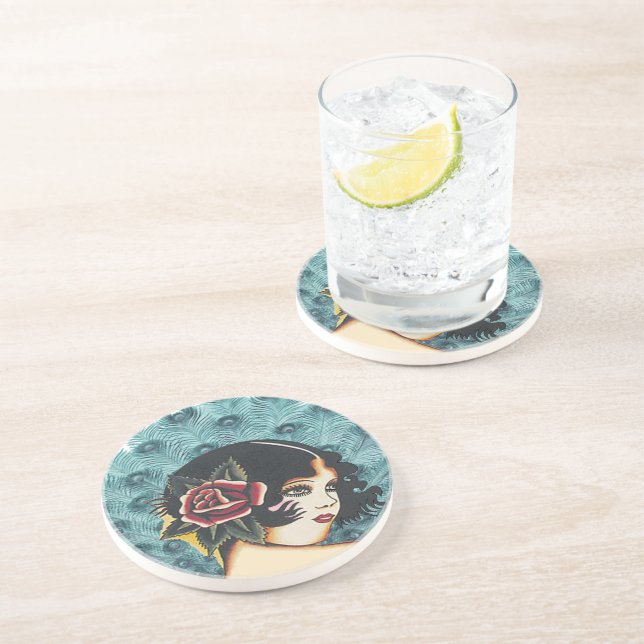 Vintage Girly Girl Peacock Coasters (Side)