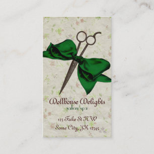 vintage girly hair stylist emerald bow shears business card