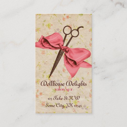 Vintage Girly Hair Stylist Pink Bow Floral Shears Business