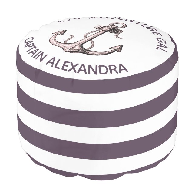 Vintage Girly Nautical Anchor Purple White Pouf (Angled Back)