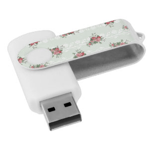 Vintage Girly Pink Floral on Mint USB Flash Drive