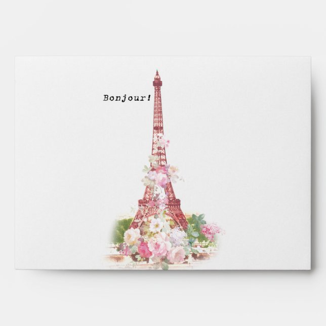 Vintage girly pink flowers Paris Eiffel Tower Envelope (Front)